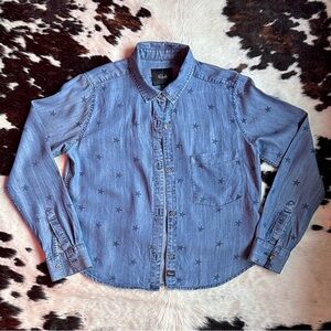 Rails Blue Denim Star Patterned Button Down Shirt XS